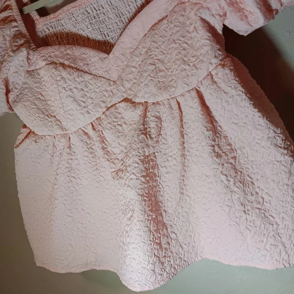 Shein Smocked Puff Sleeve Peplum Top - Light Pink - Picture 8 of 12